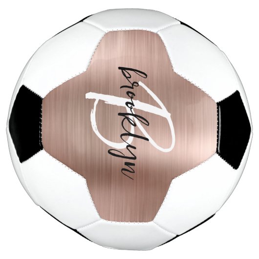 Rose Gold Brushed Metal Script Monogram Fußball (Gedreht)
