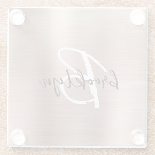 Rose Gold Brushed Metal Script Monogram Glasuntersetzer (Rückseite)