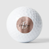 Rose Gold Brushed Metal Script Monogram Golfball (Vorderseite)