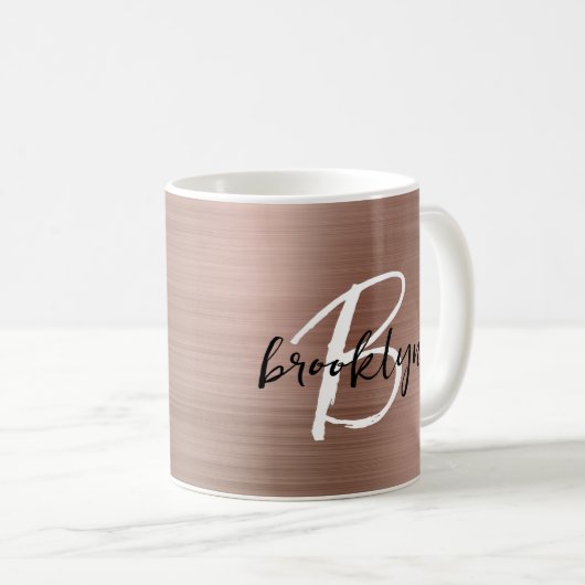 Rose Gold Brushed Metal Script Monogram Kaffeetasse (VorderseiteRechts)