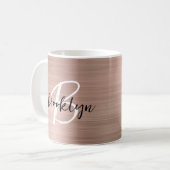 Rose Gold Brushed Metal Script Monogram Kaffeetasse (Vorderseite Links)