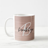Rose Gold Brushed Metal Script Monogram Kaffeetasse (Links)
