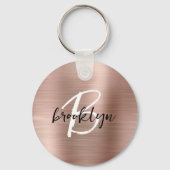 Rose Gold Brushed Metal Script Monogram Schlüsselanhänger (Vorderseite)