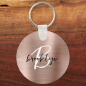Rose Gold Brushed Metal Script Monogram Schlüsselanhänger (Vorderseite)