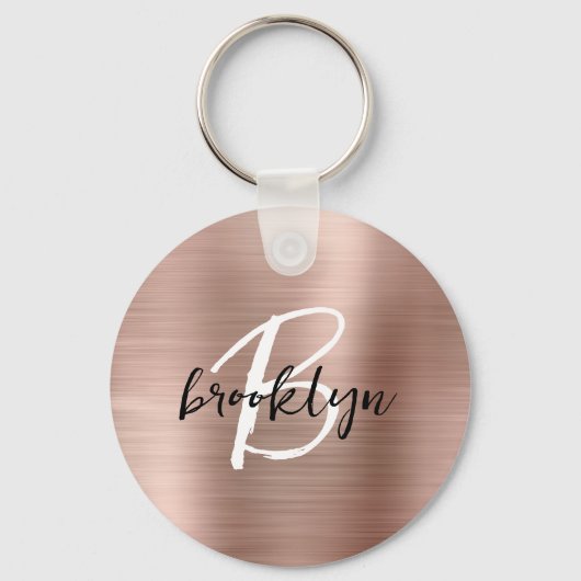 Rose Gold Brushed Metal Script Monogram Schlüsselanhänger (Rückseite)