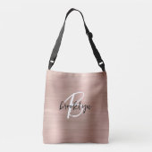 Rose Gold Brushed Metal Script Monogram Tragetaschen Mit Langen Trägern (Rückseite)