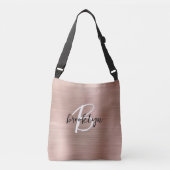 Rose Gold Brushed Metal Script Monogram Tragetaschen Mit Langen Trägern (Vorderseite)