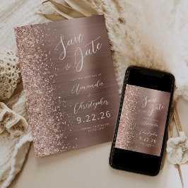 Rose Gold Brushed Metal Script Save the Date Ankündigung