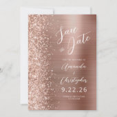 Rose Gold Brushed Metal Script Save the Date Ankündigung (Vorderseite)