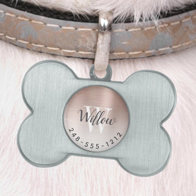 Rose Gold Brushmetall Monogram Ombre Dog Bone Tiermarke (Von Creator hochgeladen)