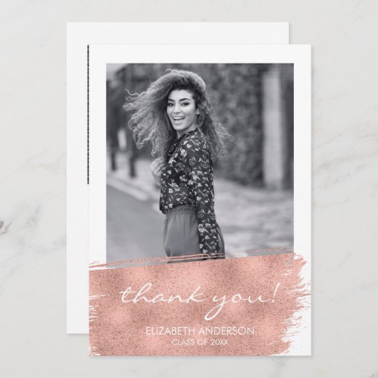 Rose Gold Brushstroke Abschluss Dankeskarte (Vorne/Hinten)