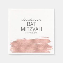 Rose Gold Brushstroke Bat Mitzvah Paper Napkin Serviette