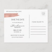 Rose Gold Brushstroke Bat Mitzvah Save the Date Ankündigungspostkarte (Rückseite)