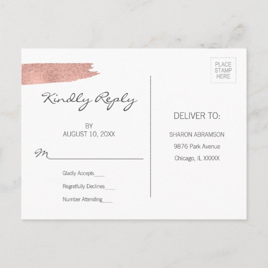 Rose Gold Brushstroke Bat Mitzvah UAWG Postkarte (Rückseite)