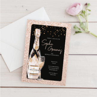 Rose Gold Bubbly Champagne Geburtstagsparty Einladung
