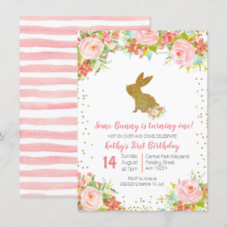 Rose Gold Bunny 1. Geburtstag Blumenladen Einladung