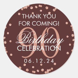 Rose Gold Burgund 90. Geburtstag Vielen Dank Glitz Runder Aufkleber