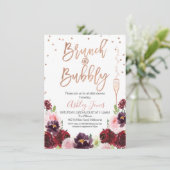 Rose Gold Burgund Floral Brunch Brautparty Einladung (Stehend Vorderseite)