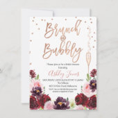 Rose Gold Burgund Floral Brunch Brautparty Einladung (Vorderseite)