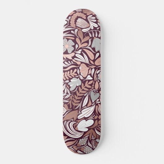Rose Gold Burgund Floral Illustration Muster Skateboard (Vorderseite)