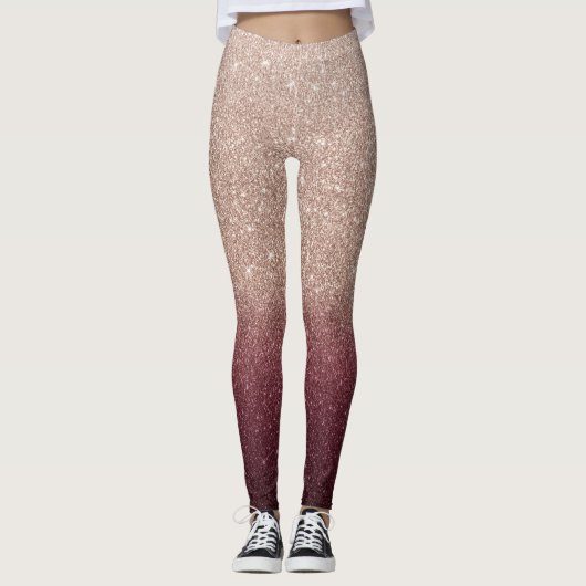 Rose Gold & Burgund Glitzer Ombre Moderne Leggings (Vorderseite)