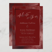 Rose Gold & Burgund Marble Celebrate mit uns Einladung (Vorne/Hinten)