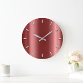 Rose Gold Burgund Red Metallic Minimal Silver Gray Große Wanduhr (Zuhause)