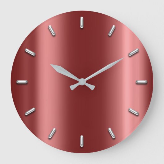 Rose Gold Burgund Red Metallic Minimal Silver Gray Große Wanduhr (Vorderseite)