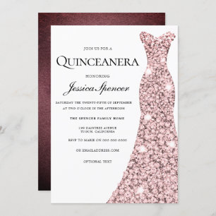 Rose Gold & Burgund Velvet Quinceanera Einladung