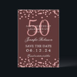Rose Gold Burgundy 50. Geburtstag Rett Daten Einladung<br><div class="desc">Elegantes "50th Birthday Party" Design mit Imitats Glitzer Konfetti & Details Text. Einfach zu bedienen und leicht zu personalisieren. Bestelle noch heute!</div>