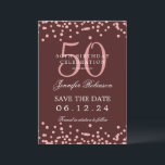 Rose Gold Burgundy 50. Geburtstag Rett Daten Einladung<br><div class="desc">Elegantes "50th Birthday Party" Design mit Imitats Glitzer Konfetti & Details Text. Einfach zu bedienen und leicht zu personalisieren. Bestelle noch heute!</div>