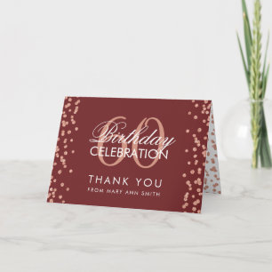 Rose Gold Burgundy 60 Birthday Thank you Confetti Dankeskarte