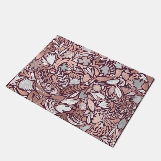 Rose Gold Burgundy Floral Illustration Fußmatte (Schrägansicht)