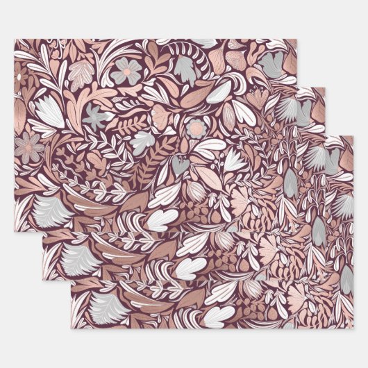 Rose Gold Burgundy Floral Illustration Geschenkpapier Set (Set)
