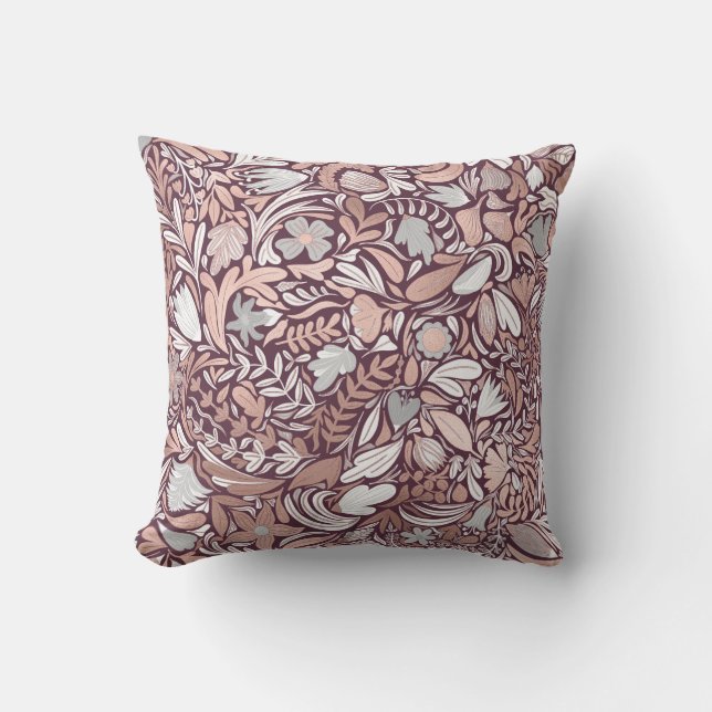 Rose Gold Burgundy Floral Illustration Kissen (Vorderseite)