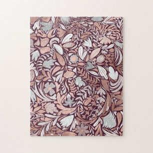 Rose Gold Burgundy Floral Illustration Puzzle