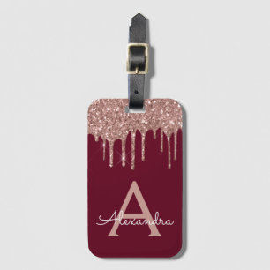 Rose Gold Burgundy Glitzer Sparkle Monogram Gepäckanhänger