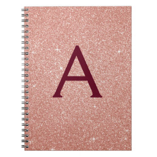 Rose Gold Burgundy Glitzer Sparkle Monogram Notizblock