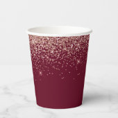 Rose Gold Burgundy Glitzer Sparkle Monogram Pappbecher (Rückseite)
