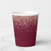 Rose Gold Burgundy Glitzer Sparkle Monogram Pappbecher (Links)