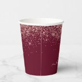 Rose Gold Burgundy Glitzer Sparkle Monogram Pappbecher (Rechts)