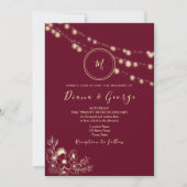 Rose Gold Burgundy Monogram Wedding Einladung (Vorderseite)