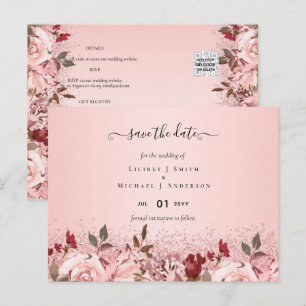 Rose Gold Burgundy Pink Floral Wedding Postkarte