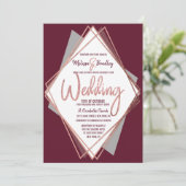 Rose Gold Burgundy Red Gray Geometric Wedding Einladung (Stehend Vorderseite)