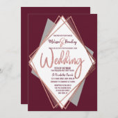 Rose Gold Burgundy Red Gray Geometric Wedding Einladung (Vorne/Hinten)