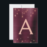 Rose Gold Burgundy Sparkle 16 . Geburtstag Geburts Einladung<br><div class="desc">Rose Gold und Burgundy Sparkle String Lights 16 . Geburtstag Monogram Name und Initial Birthday Party Einladung. Diese Einladung ist perfekt für die Rose Gold und Burgund Sparkle Sweet 16 Geburtstagsparty,  die in Rosa Rose Gold zu feiern suchen.</div>