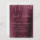 Rose Gold Burgundy Sparkle 16 . Geburtstag Geburts Einladung (Rückseite)