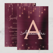 Rose Gold Burgundy Sparkle 16 . Geburtstag Geburts Einladung (Vorne/Hinten)