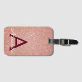 Rose Gold Burgundy Sparkle Glitzer Monogram Gepäckanhänger (Vorderseite (Horizontal))