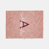Rose Gold Burgundy Sparkle Glitzer Monogram Name Fleecedecke (Vorderseite (Horizontal))